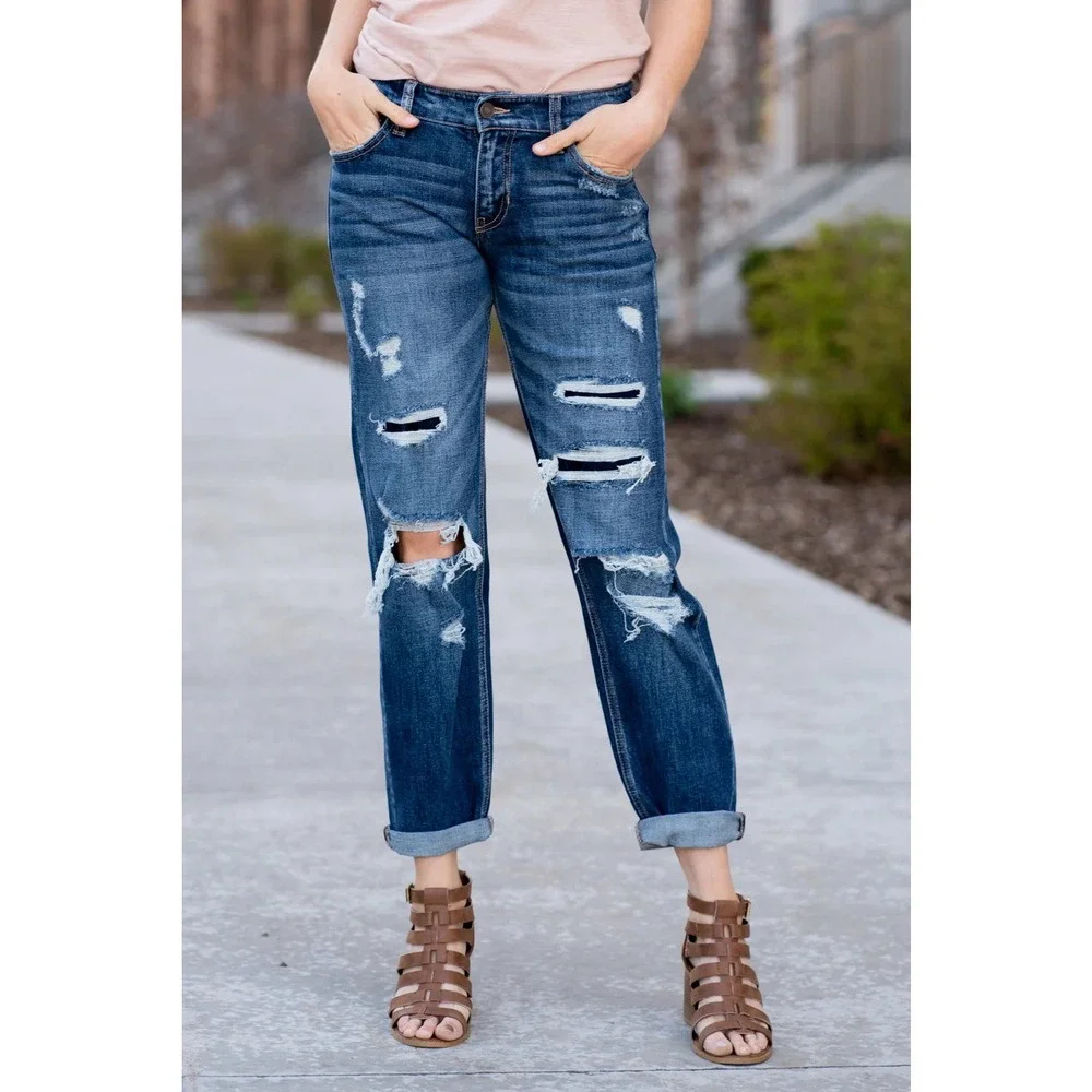 Kancan Ultra-Comfortable Ripped Denim Boyfriend Jeans‎ Size 13/30